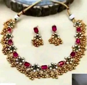 Combo Jewellery Gold Plated Green, Pink , diamond
