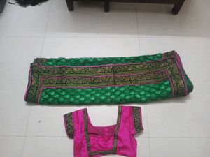 Green Saree with Pink Blouse