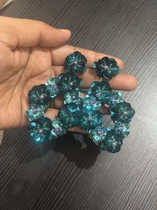 Teal Sequin Flower Earrings