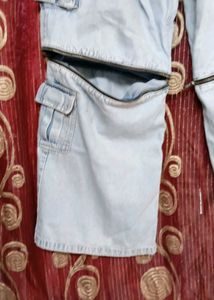Zip Detail Wide Leg Cargo Jeans