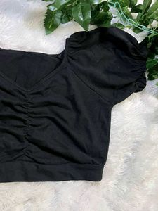 Black Puff Sleeve Crop Top