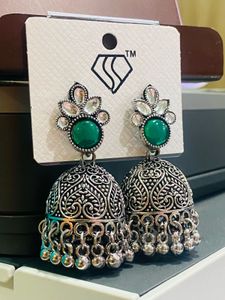 Green Stone Jhumka Earrings
