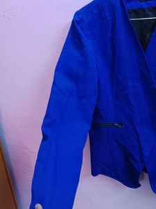 ZARA Women&#39;s Blue Blazer with Zip Pocket