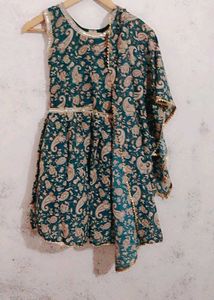Girls' Teal Paisley Dress with Dupatta