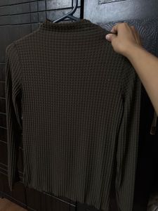Brown Ribbed Mock Neck Top