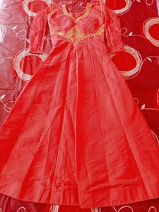 Long Ethnic Gown With Full Sleeves Net