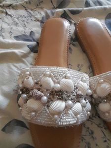 Shell Embellished Slide Sandals