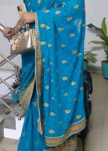 Elegant Blue Saree with stitched blouse
