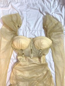 Gold Shimmer Mesh Bodycon Dress