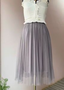 Grey Tulle Midi Skirt