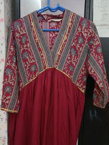 Long Maroon Cotton Kurta