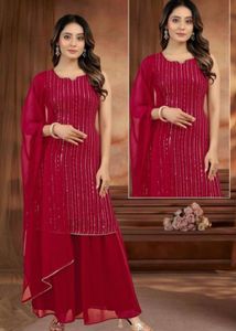 Elegant Red Sequin Palazzo Suit