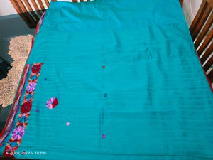 Sea Green Saree With Thread Work