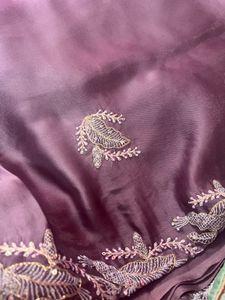 : Royal Mauve Embroidered Silk Saree with blauze