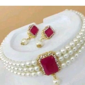 Pearl &amp; Ruby Choker Set