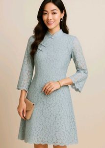Blue Lace Cheongsam Dress