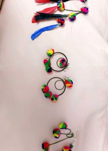 Pack Of 3 Colourful Pom Hanging Earings