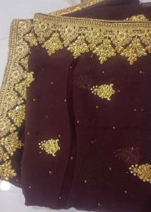 Elegant Brown &amp; Gold Saree