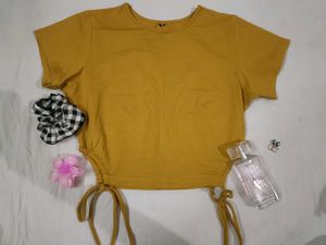 Y2k Mustard Ripped Baby tee