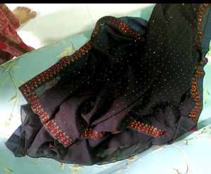 New Gorget Black N Red Stone Work Saree