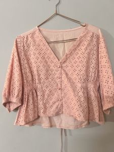Pink Eyelet Peplum Top