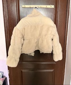 Beige Teddy Cropped Jacket