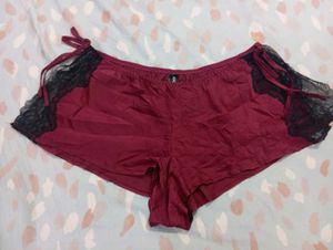 Burgundy Lace Trim Sleep Shorts