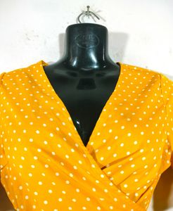Gold Yellow With Dot Print Wrap Tops (Women&#39;s)