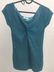 Teal Twist-Front Knit Top