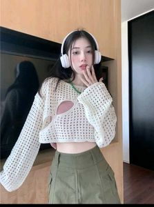 Crochet Cutout Long Sleeve Top