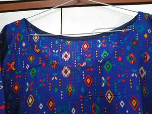 Blue Cotton Blend A Line Kurti