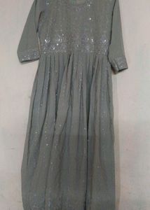 Elegant Sequin Embellished Silver Grey Ethnic Gown
