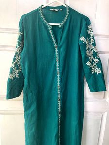 Max Blue Embroidered Straight Kurtha