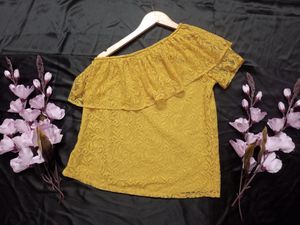 One Shoulder Lace work Mustard Top