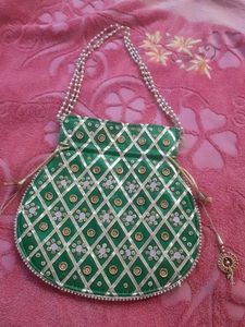 Mirror Worked Green Potli