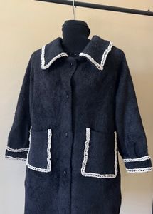 Elegant Black Lace Trim Coat