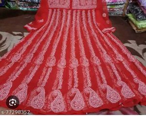 Red Embroidered Anarkali Kurti