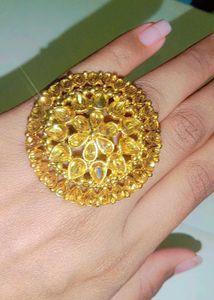 Stone And Beeds Golden Ring