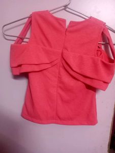 Cute Coral Cold Shoulder Top