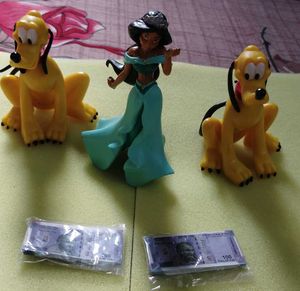 Disney Jasmine &amp; Pluto Figures 3 Pcs Set + 2 Notes
