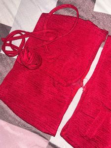 Red Crop Top and Skirt Set
