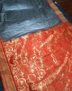 Grey Saree With Orange Blouse