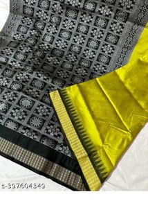 Black &amp; Yellow Sambalpuri Mix Patto Silk Saree