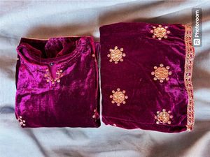 Purple Velvet Kurta Set