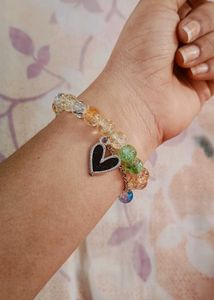 Crystal Bead Bracelet with Heart Charm