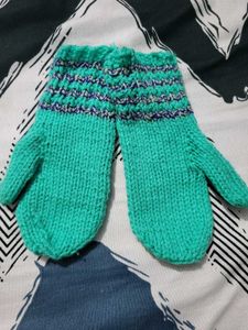 Hand-Knitted Teal Mittens