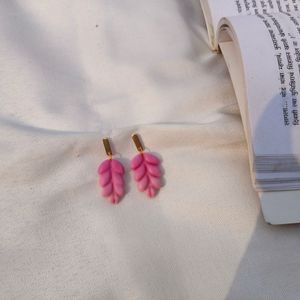 Pink Leaf Drop Earring