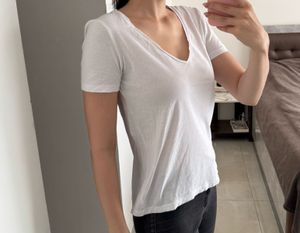 Mango White V-Neck Tshirt