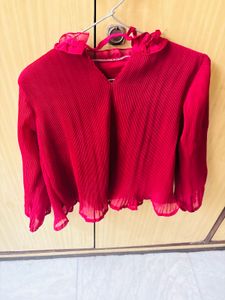 Red Pleated Ruffle Top