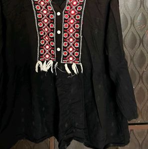 Black Cotton Embroidered Kurti